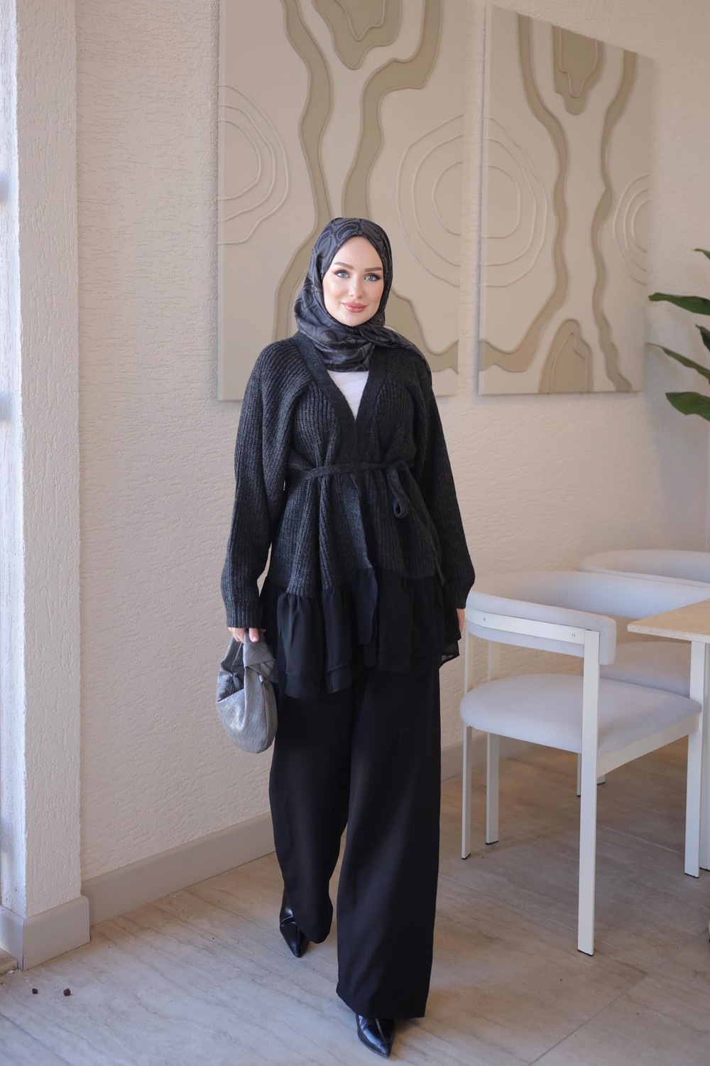 İmaj Butik Lacivert Şifon Detay Yumoş Triko Hırka görsel 7