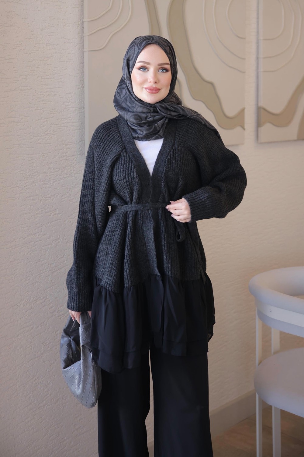 İmaj Butik Lacivert Şifon Detay Yumoş Triko Hırka görsel 8