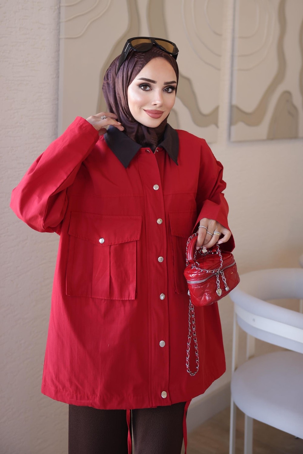 İmaj Butik Bej Fermuarlı Çıtçıtlı Bağlamalı Garnili Ceket