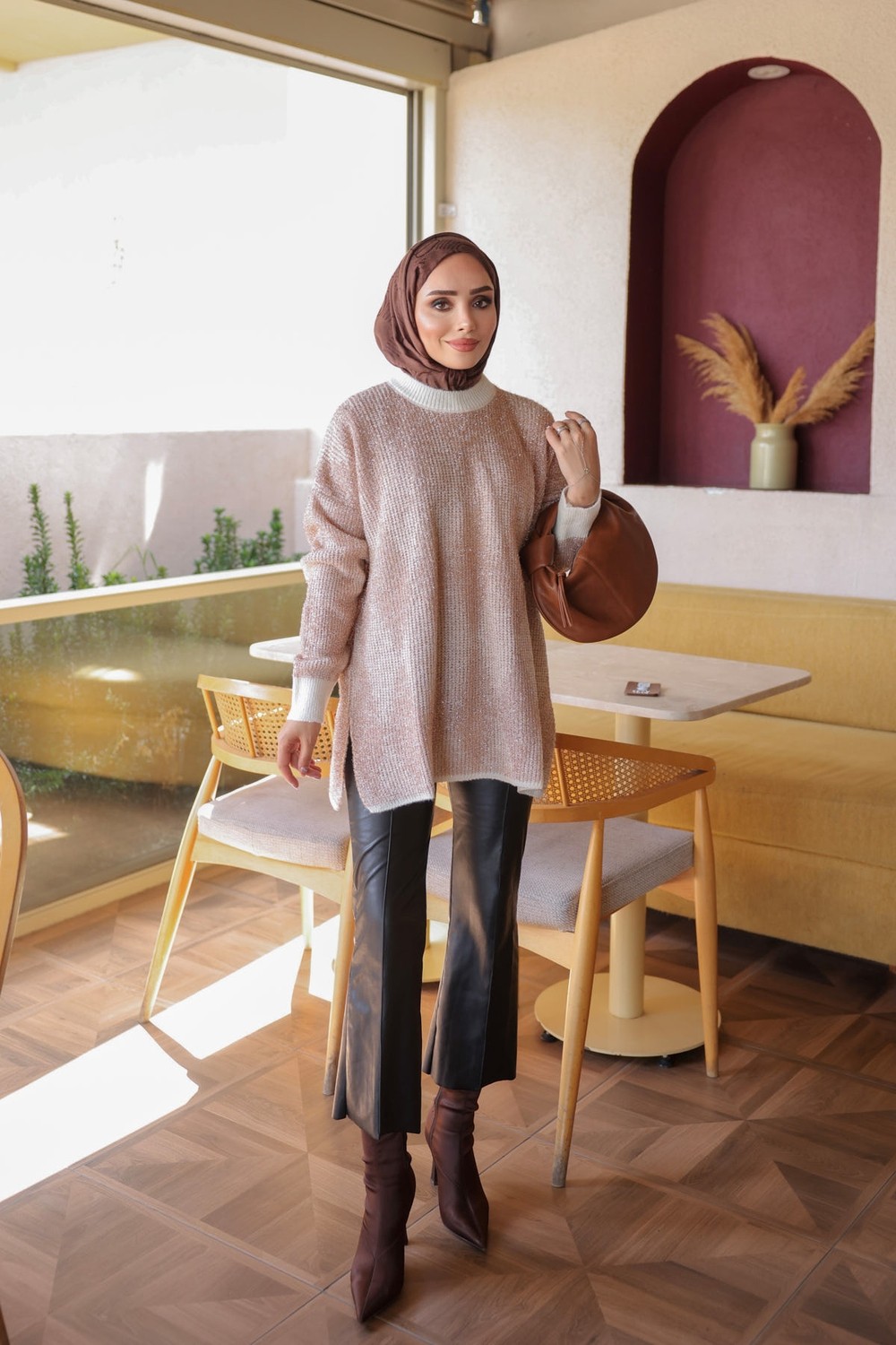 İmaj Butik Kahverengi Minerva Simli Sakal Salaş Triko Kazak görsel 7