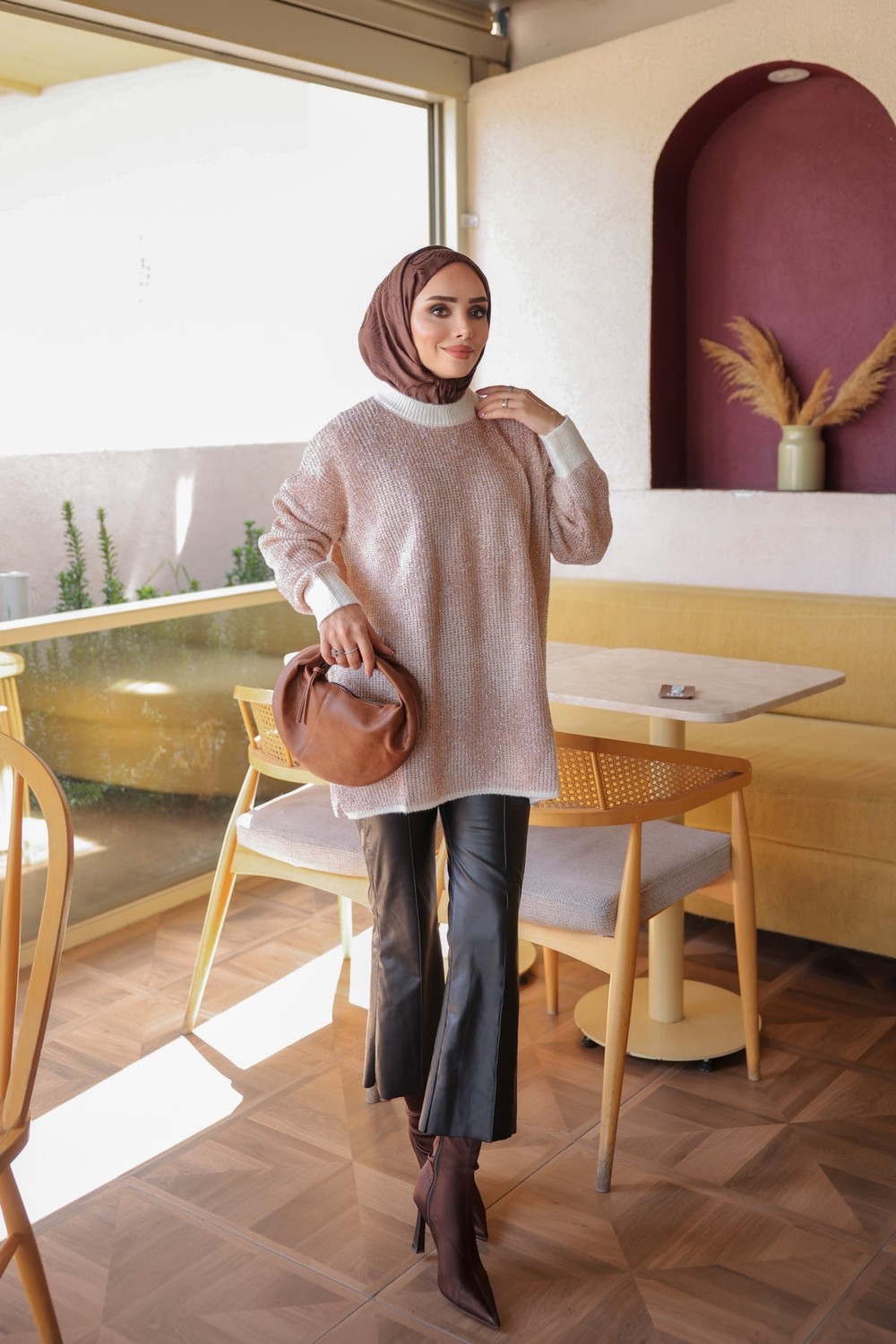 İmaj Butik Kahverengi Minerva Simli Sakal Salaş Triko Kazak görsel 8