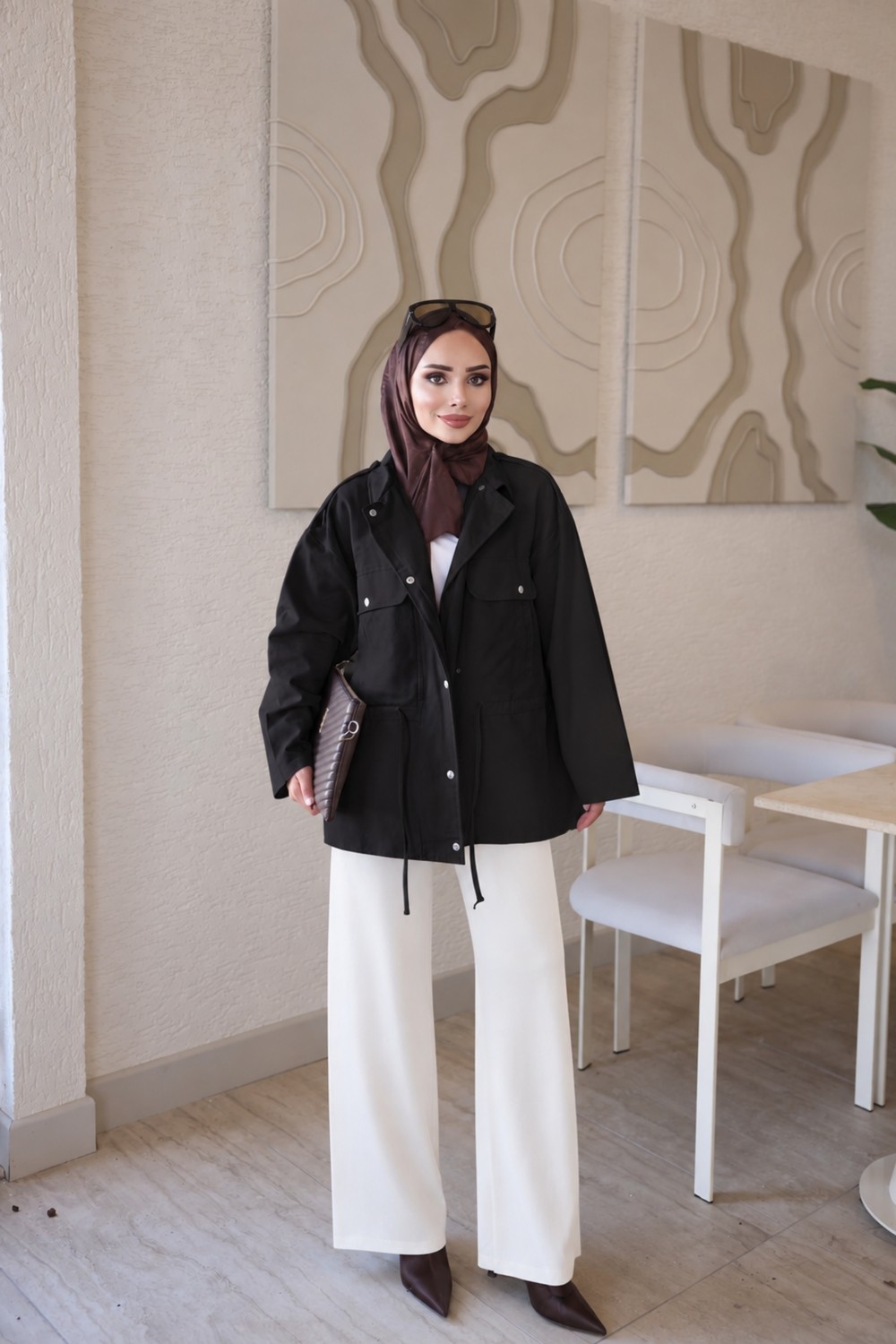 İmaj Butik Bej Bel Bağlamalı Çıtçıtlı Gabardin Ceket görsel 7