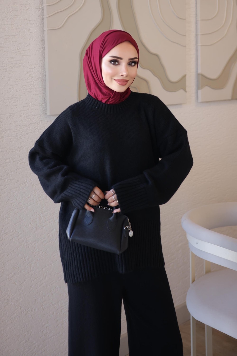 İmaj Butik Pembe Bisiklet Yaka Oversize Şardon Triko Kazak