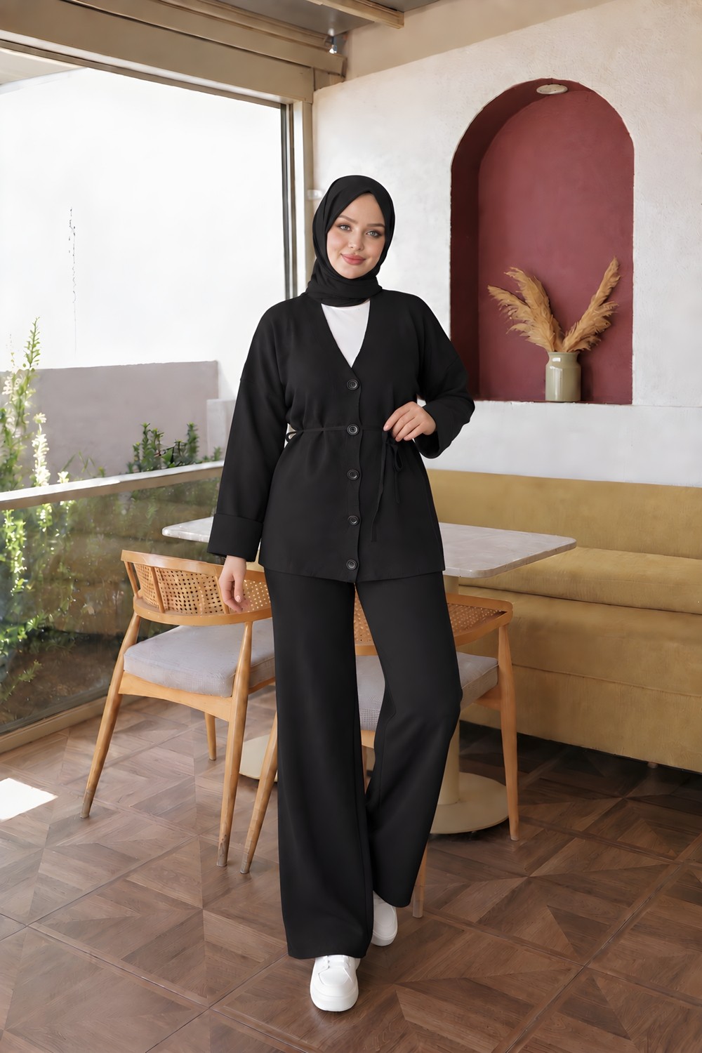 İmaj Butik Siyah Hırka Pantolonlu Soğuk Iplik Triko Takım görsel 3