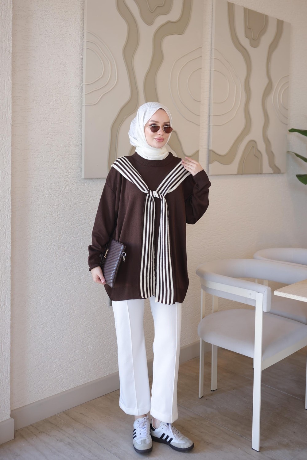 İmaj Butik Bordo Atkı Detaylı Salaş Triko Tunik görsel 2
