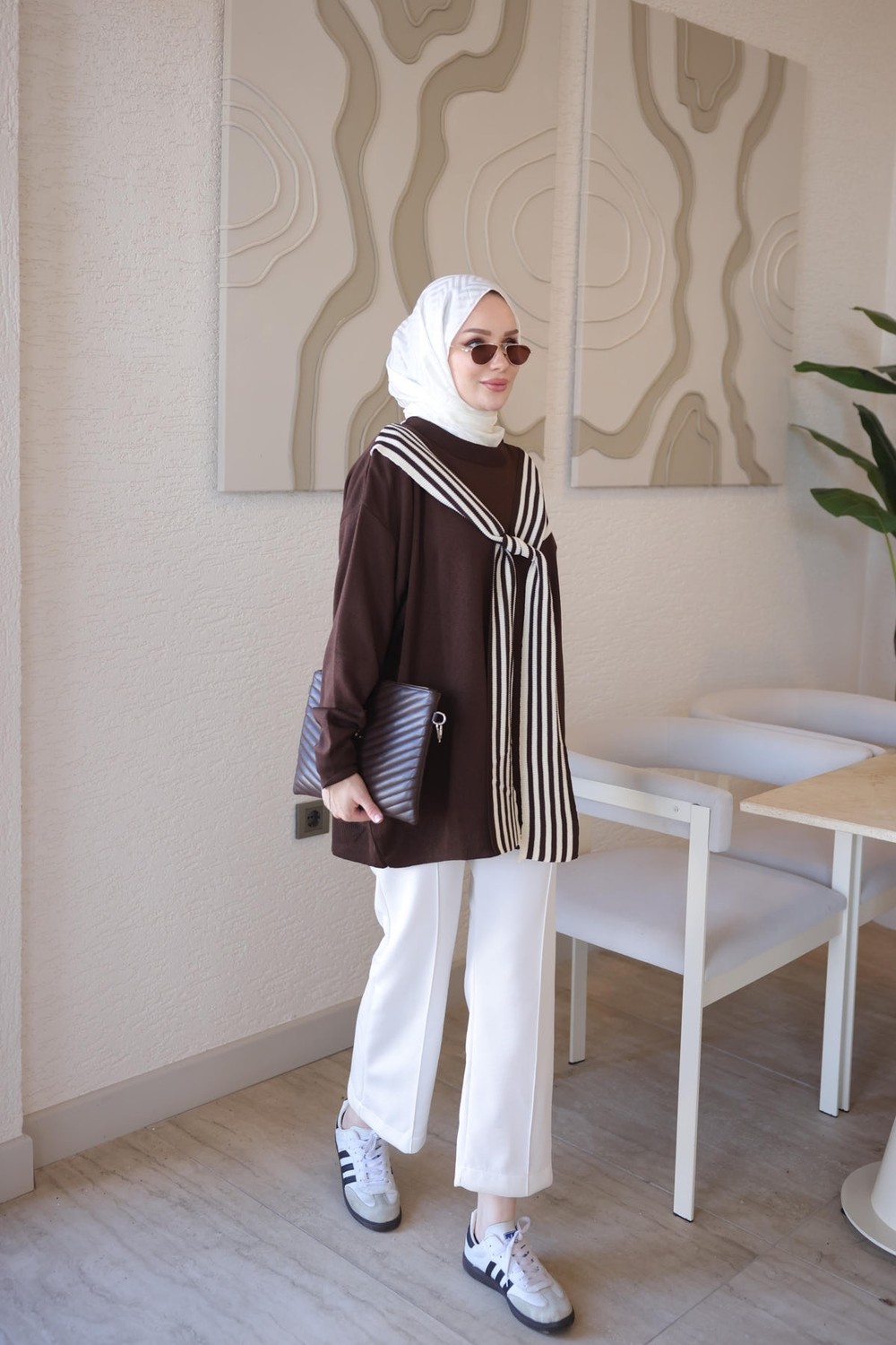 İmaj Butik Bordo Atkı Detaylı Salaş Triko Tunik görsel 3