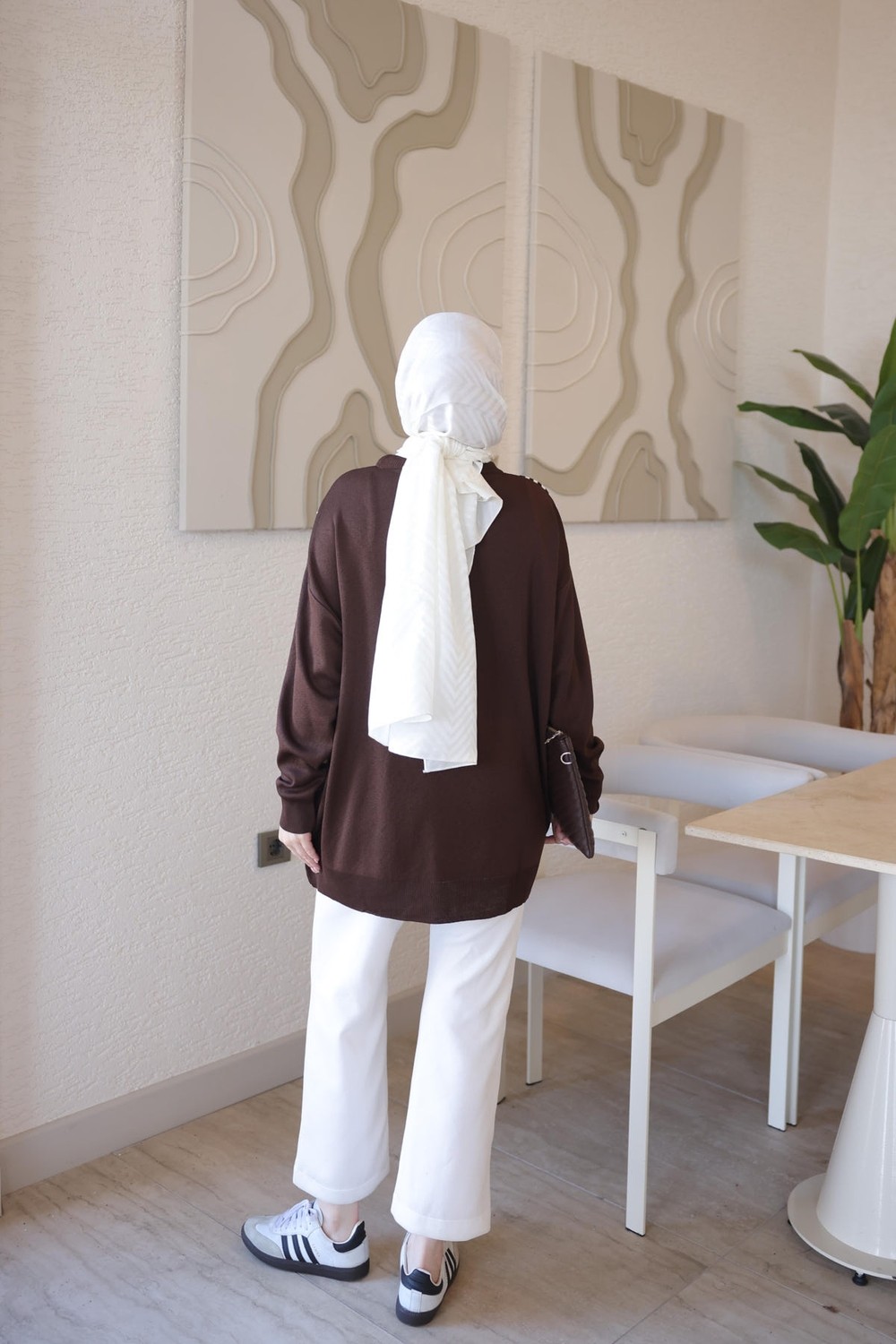 İmaj Butik Bordo Atkı Detaylı Salaş Triko Tunik görsel 5