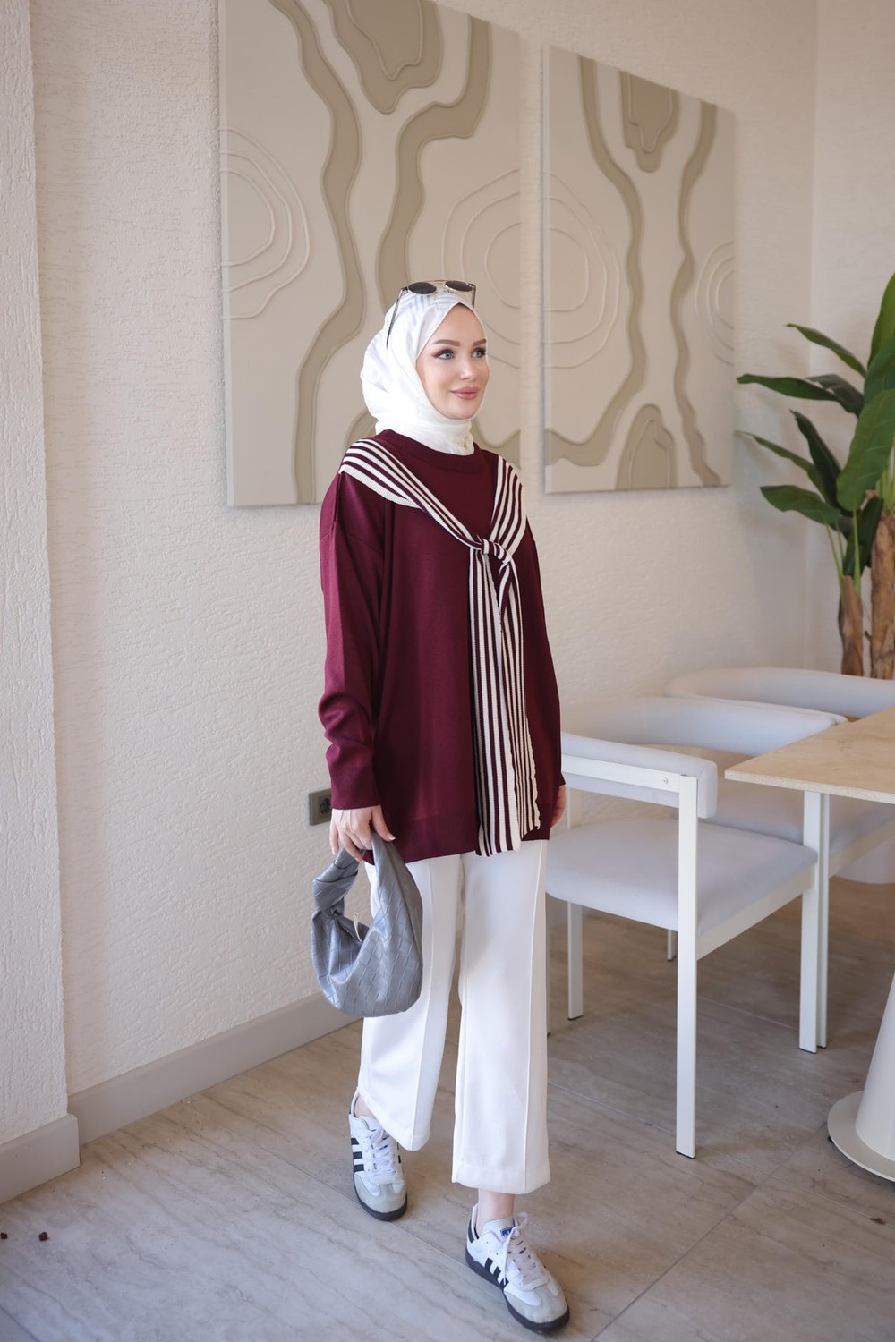 İmaj Butik Bordo Atkı Detaylı Salaş Triko Tunik görsel 7