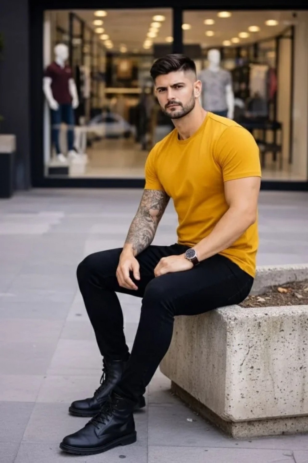 Pileli Store Erkek T-Shirt Bisiklet Yaka Slim Fit Dar Kesim Likralı Tişört Günlük Basic Body - Limon görsel 4