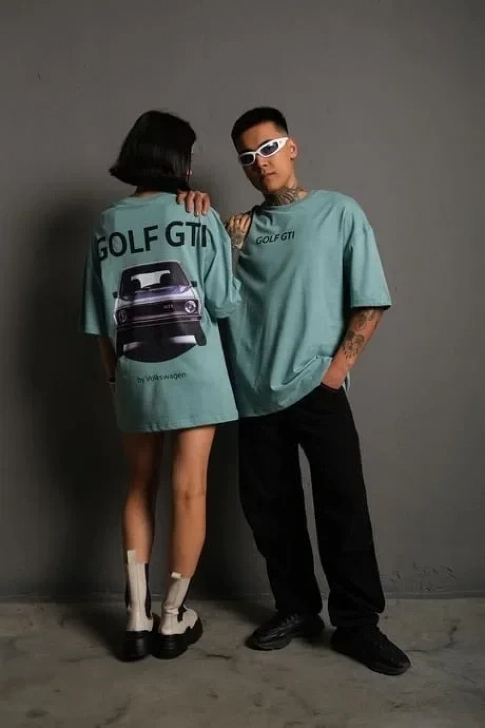Pileli Store Erkek Oversize Baskılı Tişört, Golf Gtı Retro Araba Desenli, Ön - Arka Dijital Baskı, Sokak Modası Stil - Mint Yeşili görsel 3