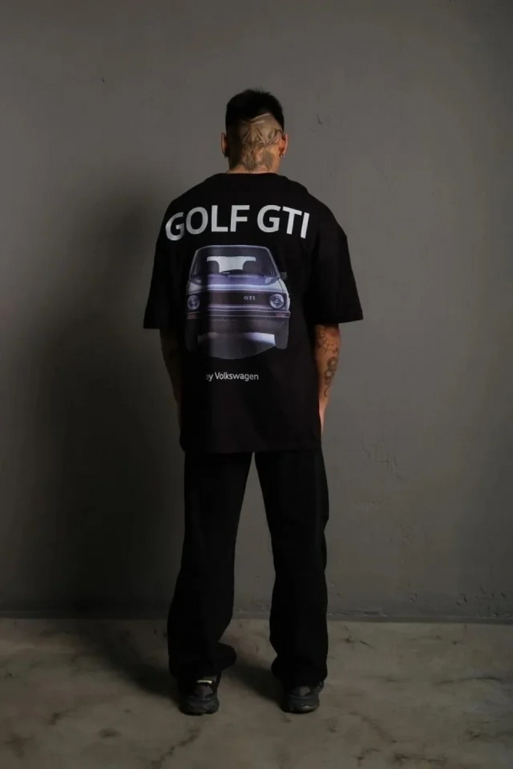 Pileli Store Erkek Oversize Baskılı Tişört, Golf Gtı Retro Araba Desenli, Ön - Arka Dijital Baskı, Sokak Modası Stil - Siyah görsel 2