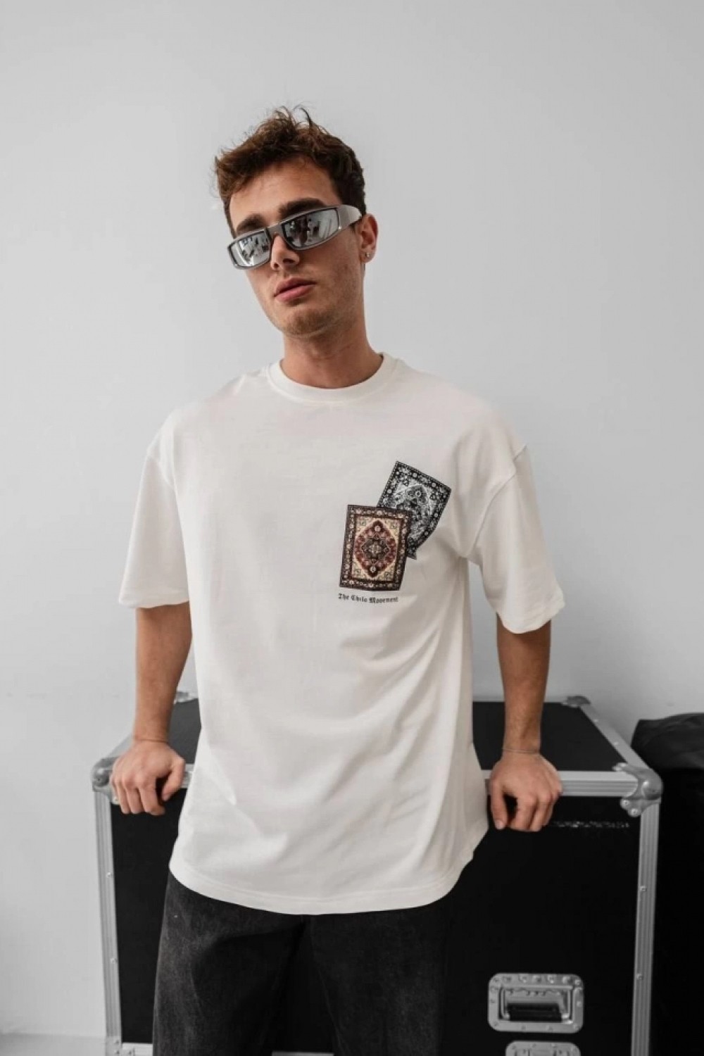 Pileli Store Erkek Baskılı Oversize T-Shirt - Beyaz