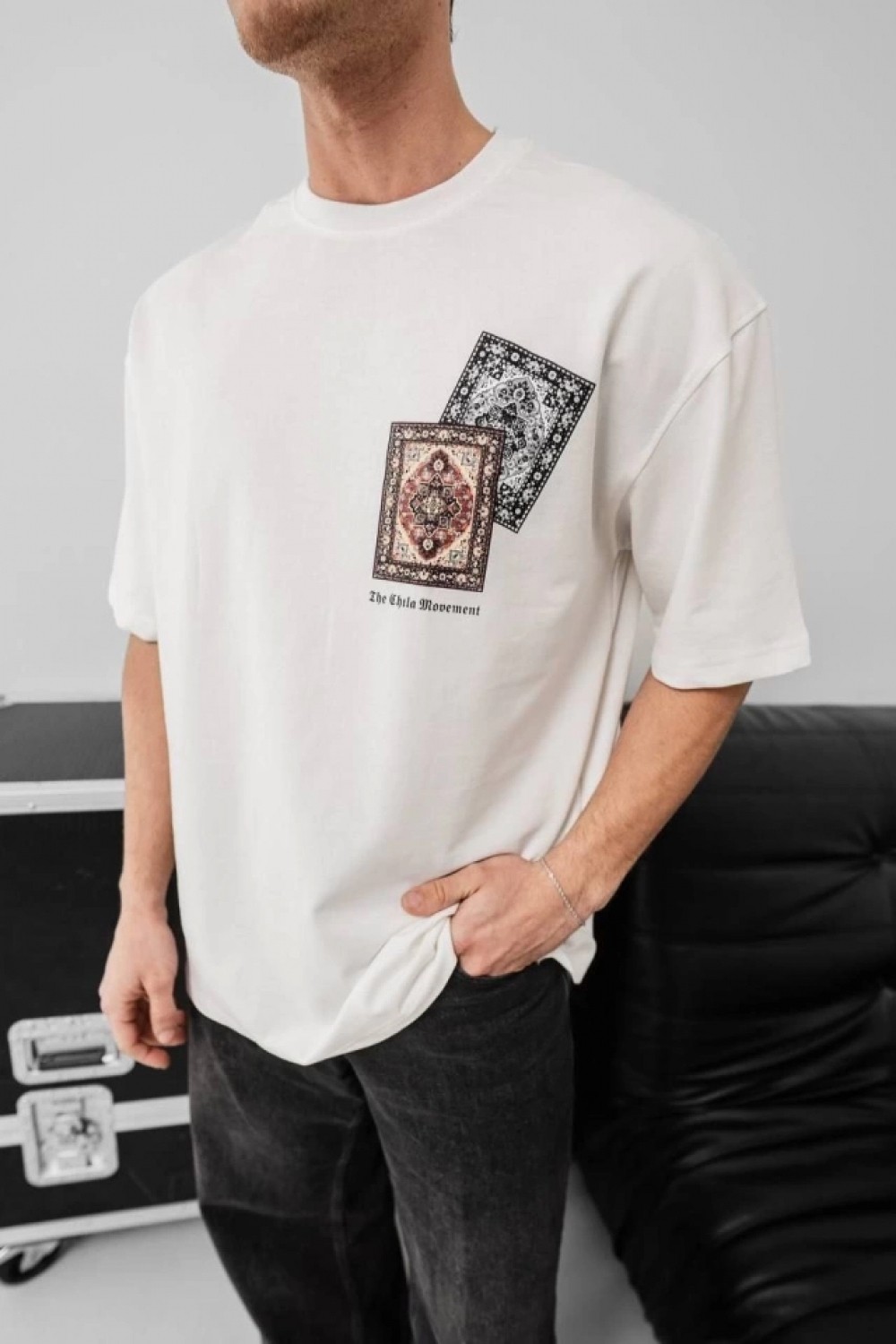 Pileli Store Erkek Baskılı Oversize T-Shirt - Beyaz görsel 2