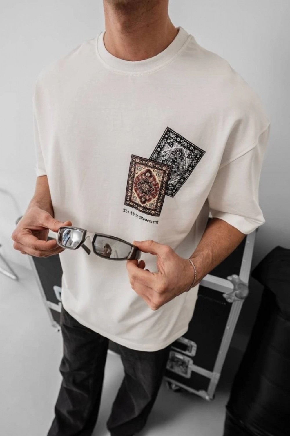 Pileli Store Erkek Baskılı Oversize T-Shirt - Beyaz görsel 3