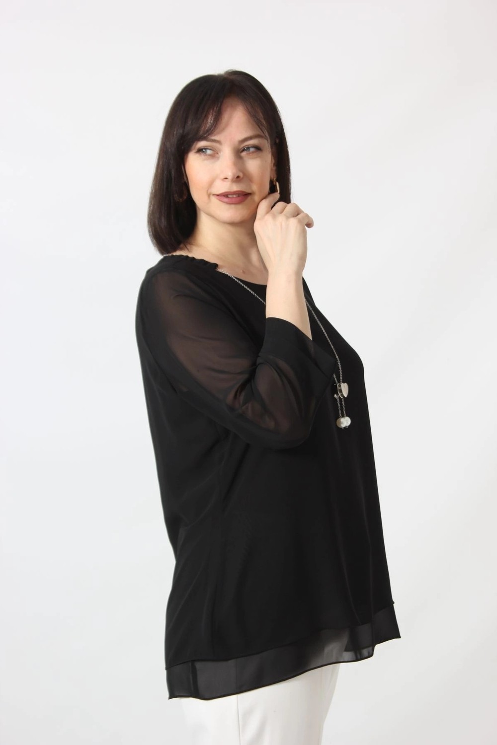 Moda Berray 1934 Siyah Kolyeli Şifon Büyük Beden Şık Bluz