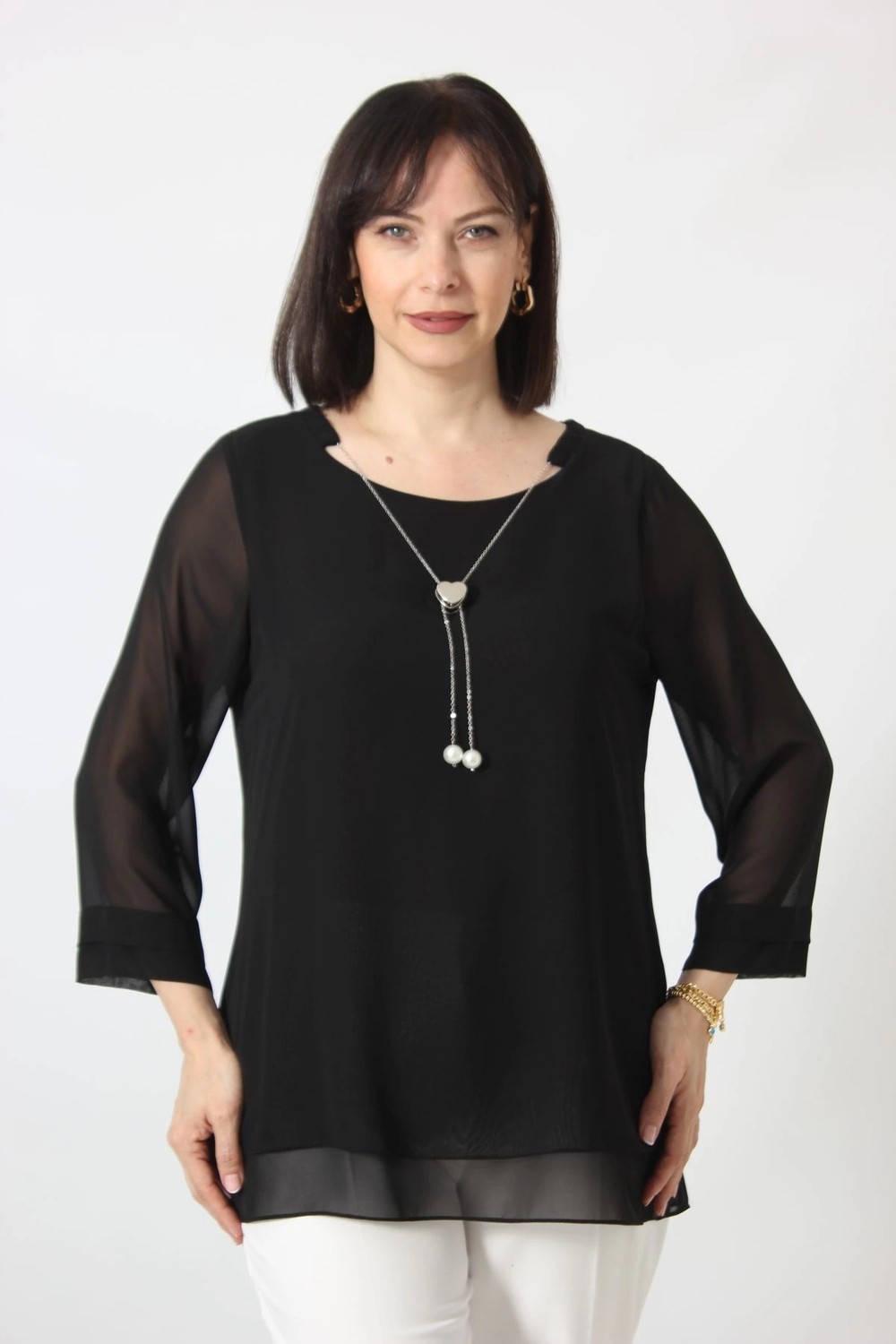 Moda Berray 1934 Siyah Kolyeli Şifon Büyük Beden Şık Bluz görsel 2