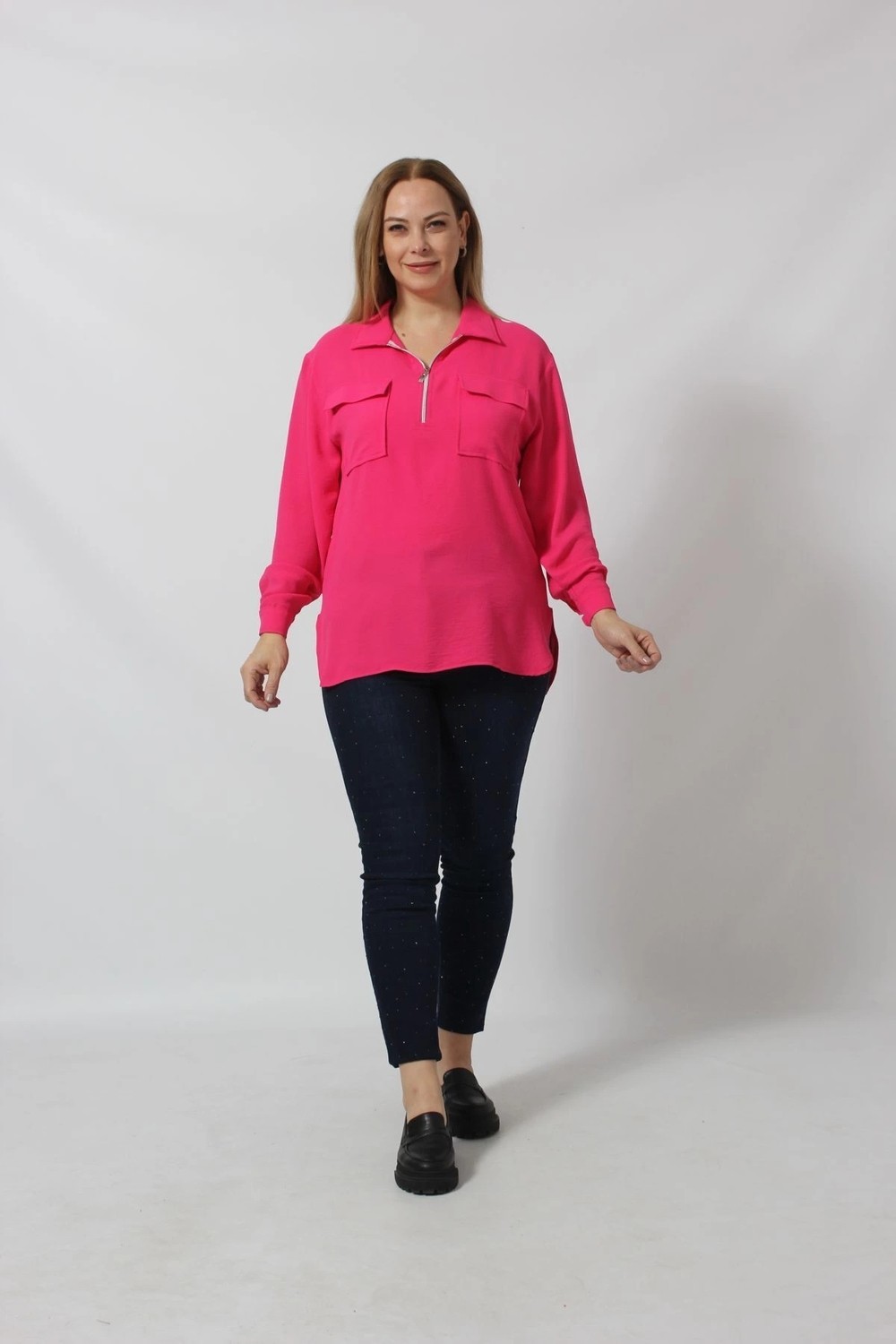 Moda Berray 3055 Yaka Fermuarlı Yandan Yırtmaçlı Gömlek görsel 2
