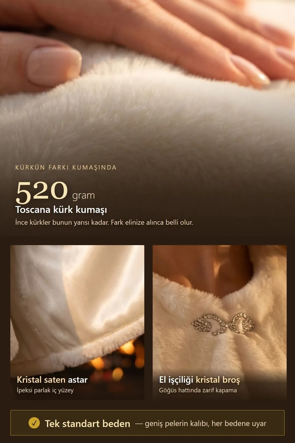 Elegance Scarf Broşlu Premium Suni Kürk Etol Gelin Bolero Gelinlik Bolero Gelin Şalı Abiye Şal Kırık Beyaz görsel 3