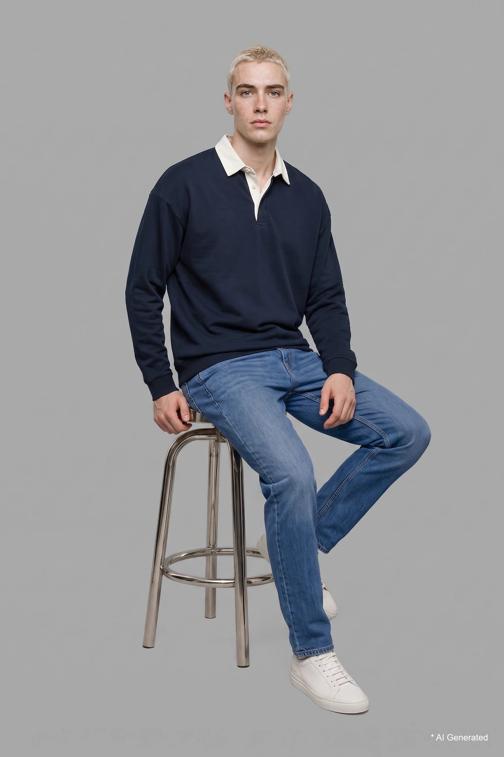 DeFacto Boxy Fit Polo Yaka Sweatshirt E6523AX26AU görsel 6