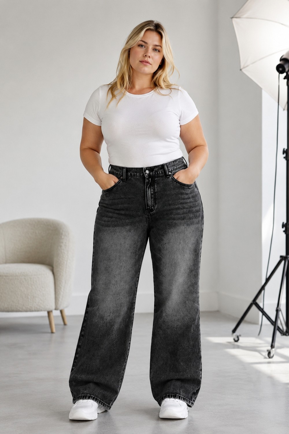 Shevega Kadın Büyük Beden Füme Işlemeli Arka Lastikli Boru Paça Denim Pantolon