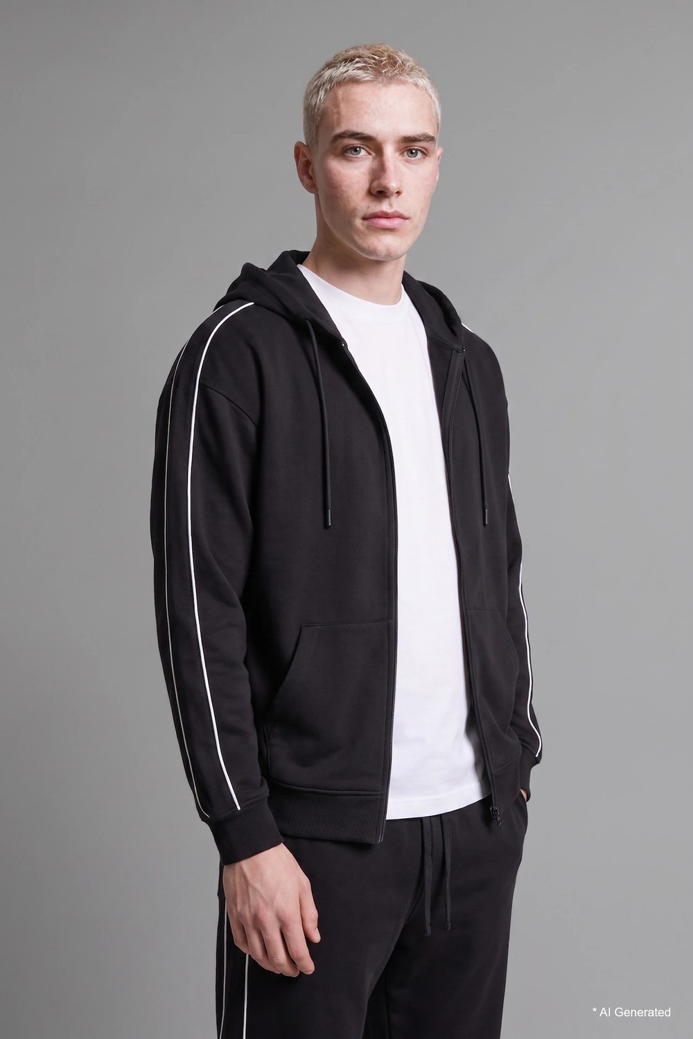 DeFacto Boxy Fit Şerit Detaylı Kapüşonlu Fermuarlı Basic Sweatshirt HIRKA H4428AX26AU görsel 2