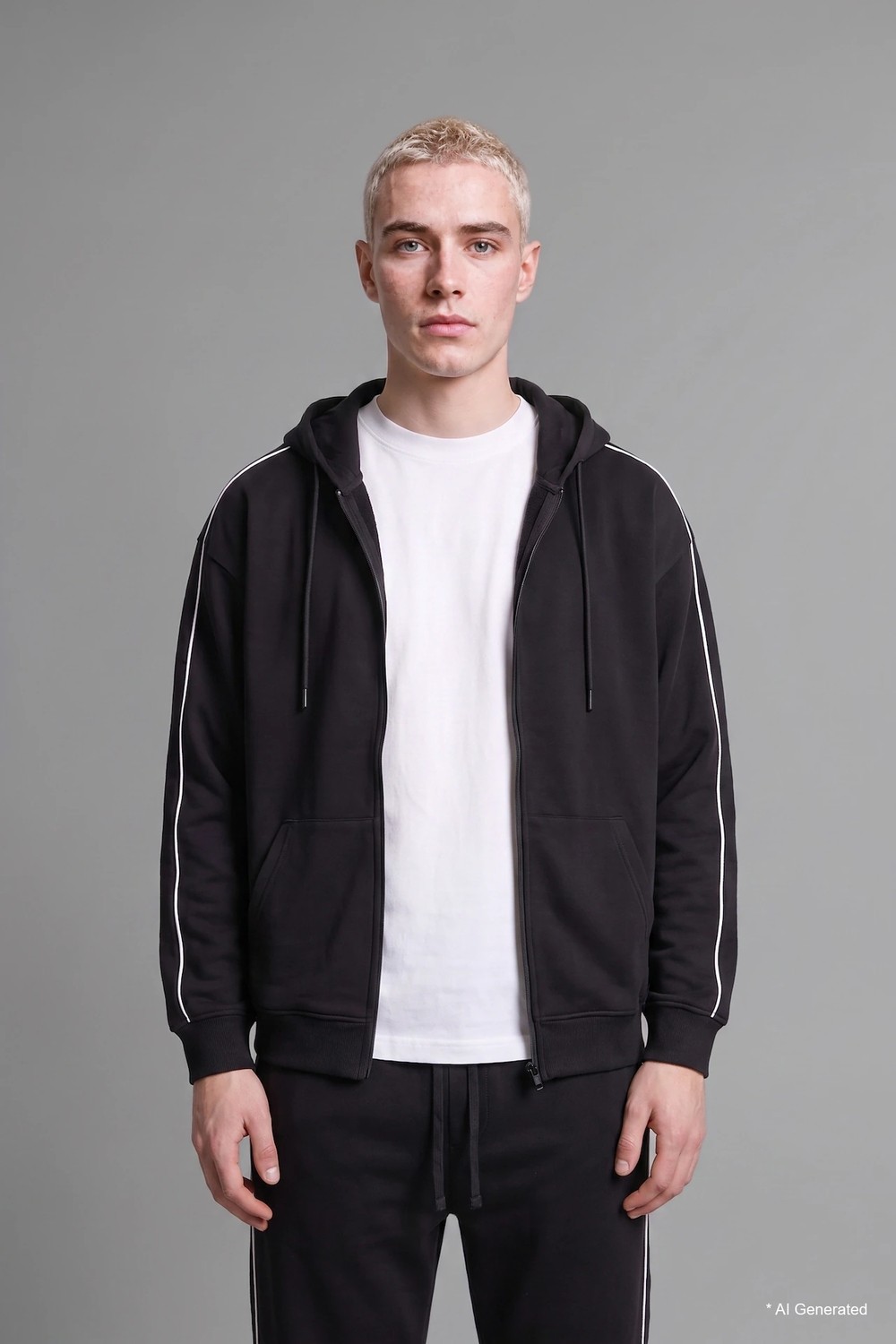 DeFacto Boxy Fit Şerit Detaylı Kapüşonlu Fermuarlı Basic Sweatshirt HIRKA H4428AX26AU görsel 3