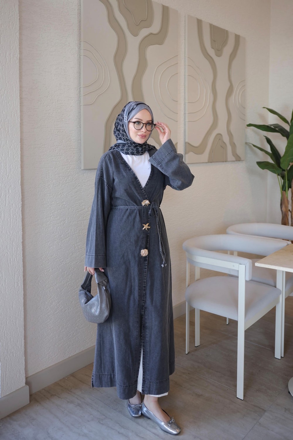 İmaj Butik Füme Aksesuarlı Beli Bağlamalı Uzun Kot Kap görsel 6