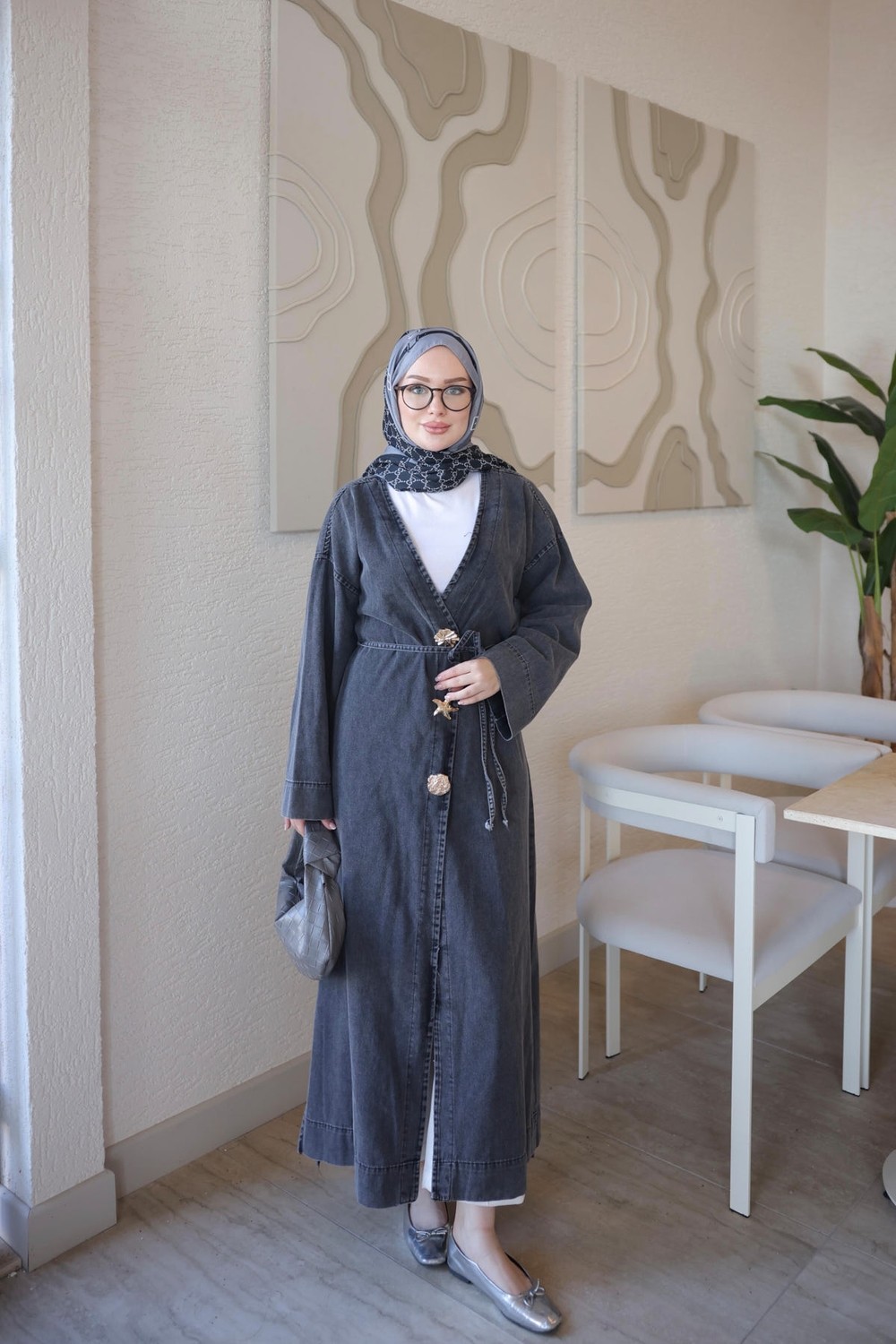İmaj Butik Füme Aksesuarlı Beli Bağlamalı Uzun Kot Kap görsel 7