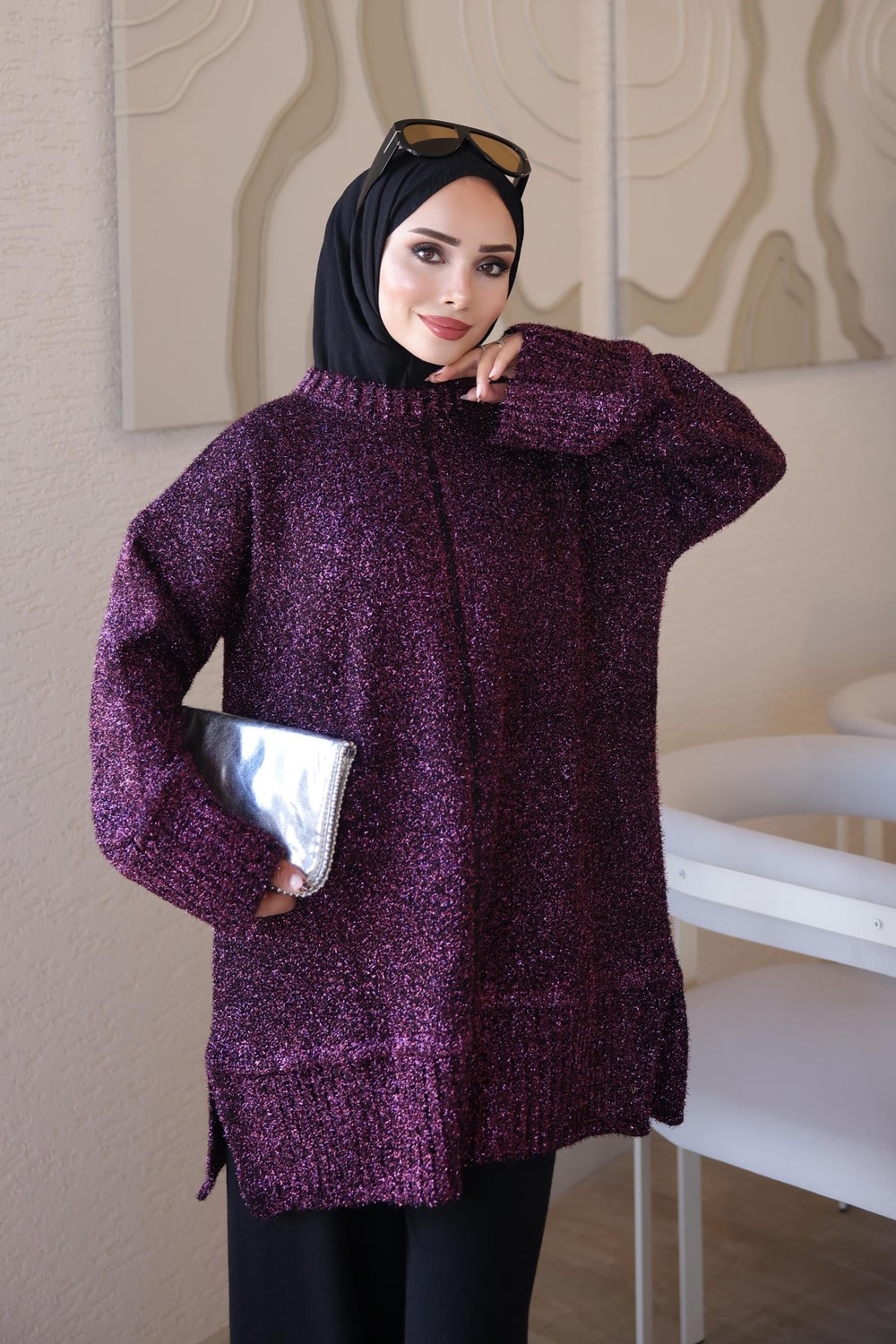İmaj Butik Gold Simli Sakal Salaş Triko Tunik