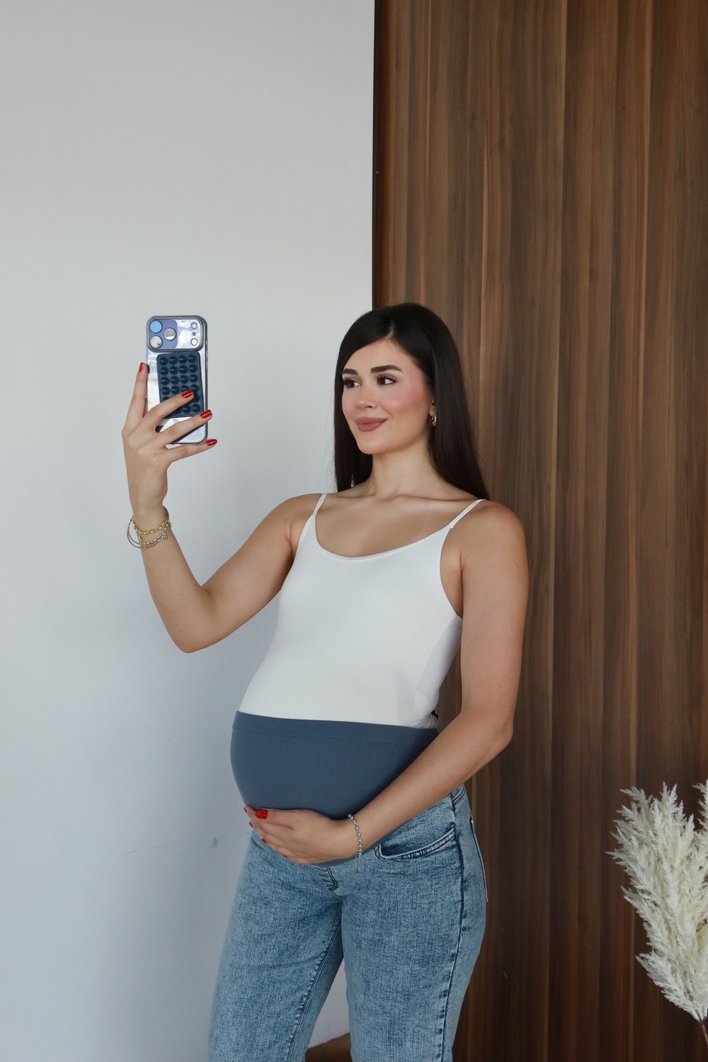 Bqess Hamile Karnı Saran Esnek Bantlı Açık Mavi Rahat Kesim Düz Paça Jean Pantolon