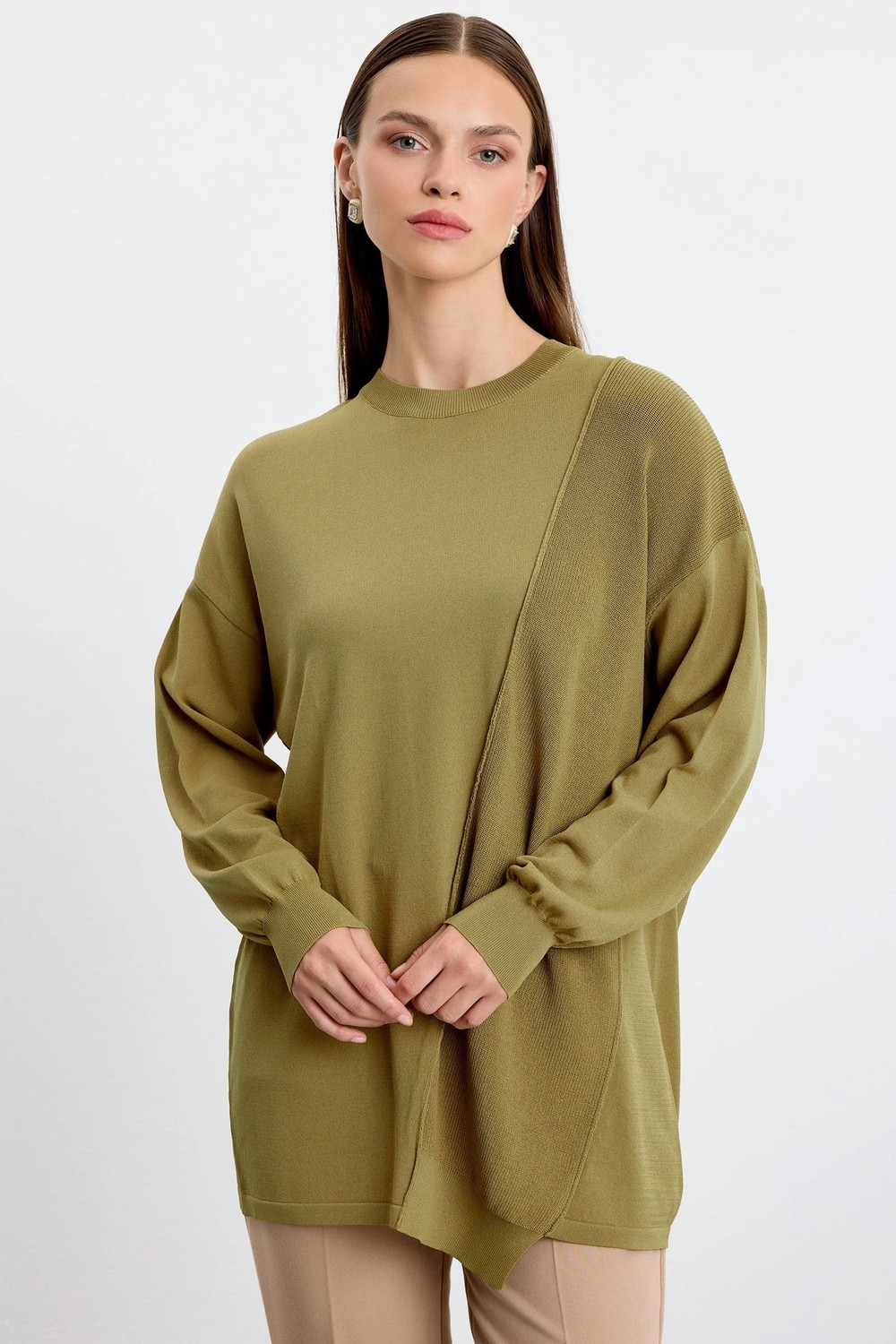 Tığ Triko Örgü Detaylı Tunik Olive 21872