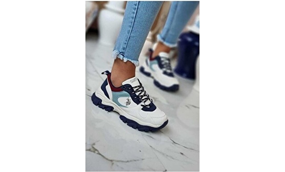 U.S. Polo Assn. Kadın Beyaz Mavi Sneaker Spor Ayakkabı Suni Deri Günlük Kullanım İçin görsel 5