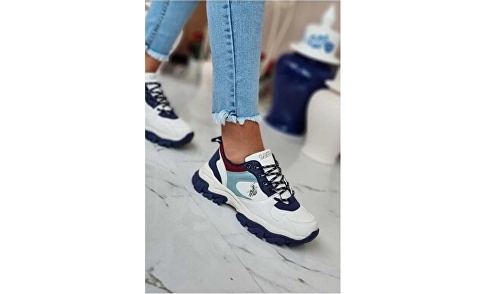 U.S. Polo Assn. Kadın Beyaz Mavi Sneaker Spor Ayakkabı Suni Deri Günlük Kullanım İçin görsel 7