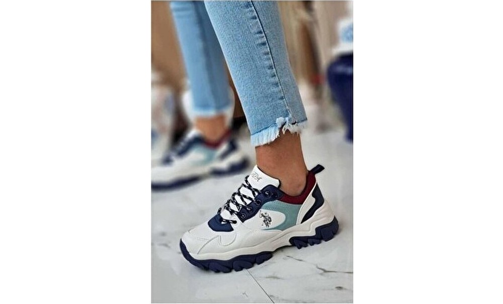 U.S. Polo Assn. Kadın Beyaz Mavi Sneaker Spor Ayakkabı Suni Deri Günlük Kullanım İçin görsel 8
