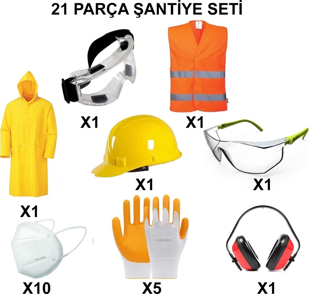 TeknoKapsül 21 Parça Baret Eldiven Seti ile Şantiye Güvenliği