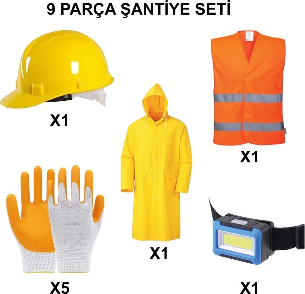 TeknoKapsül 9 Parça Baret Eldiven Seti ile Şantiye Güvenliği Sağlayın