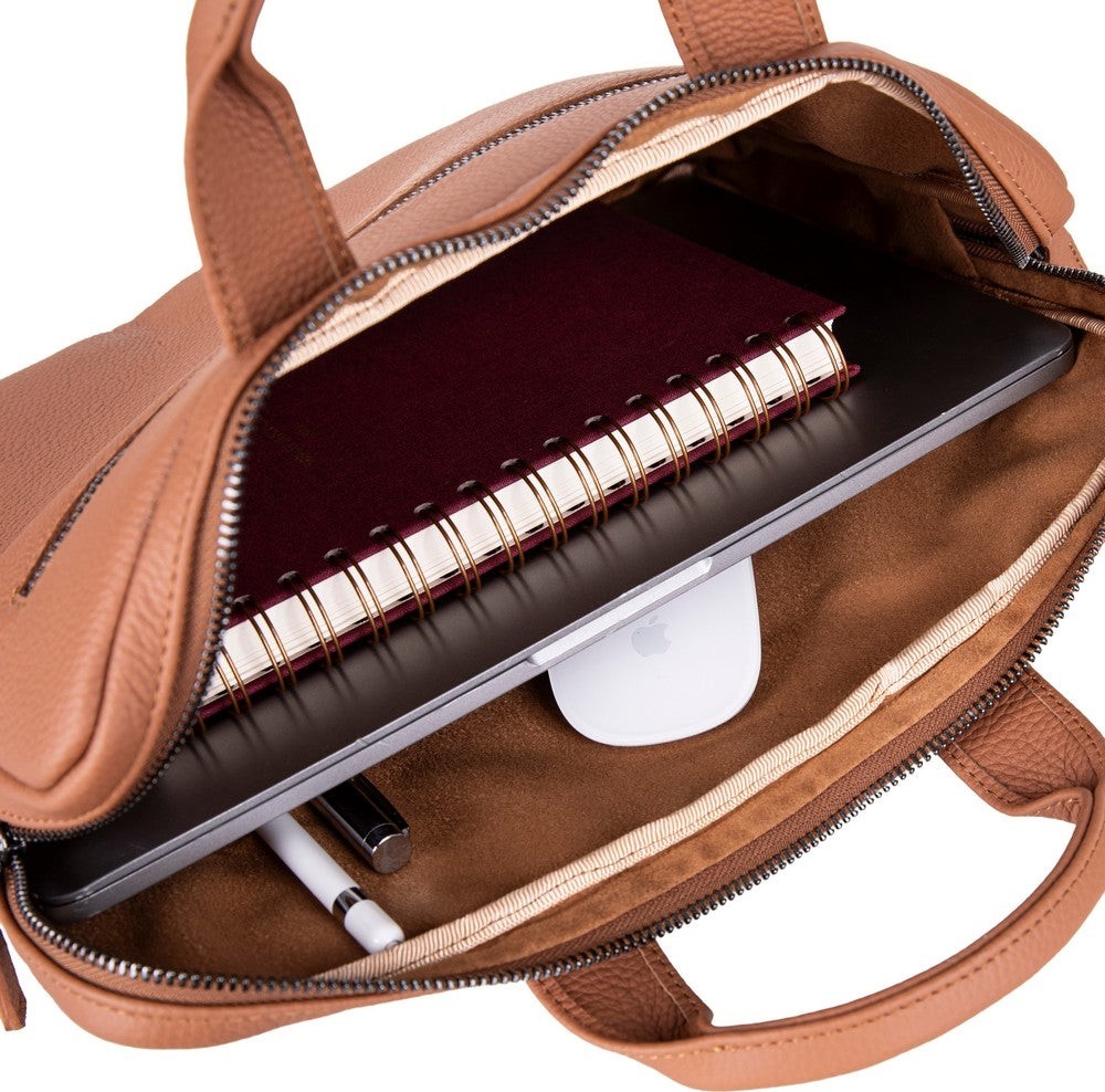 BloominBag Bloom Urban Shell Pro 16" Warm Tan Hakiki Deri Laptop / Macbook Çantası görsel 6
