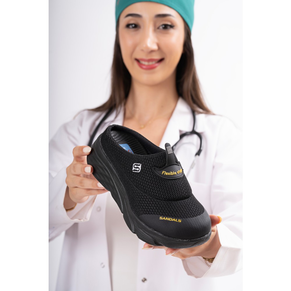Sandal Spor Kadın Dolgu Taban Ortopedik File Sabo Doktor Hemşire Hastane Aşçı Terliği SS001-0278 Beyaz