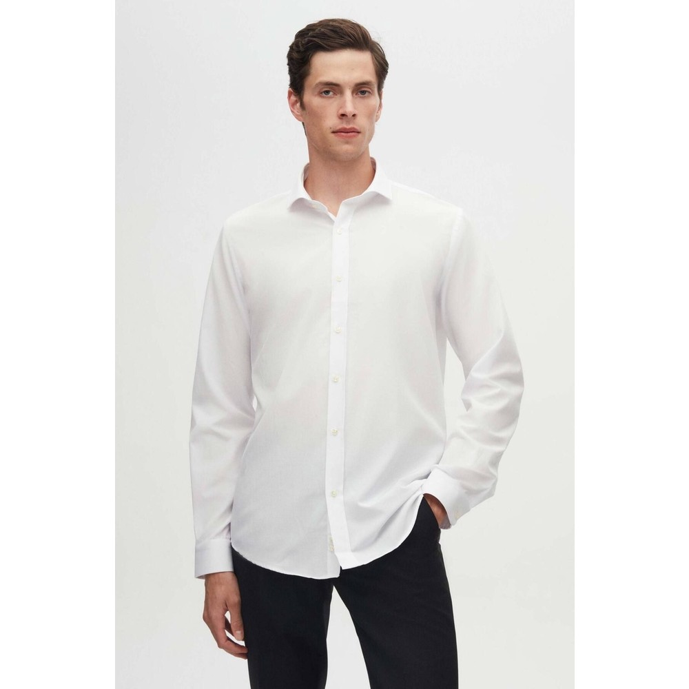 Slim Fit Beyaz Italyan Yaka Dar Kesim Klasik Kravatlık Uzun Kollu Kolay Ütülenebilir Nefes 2HF02ORT4185
