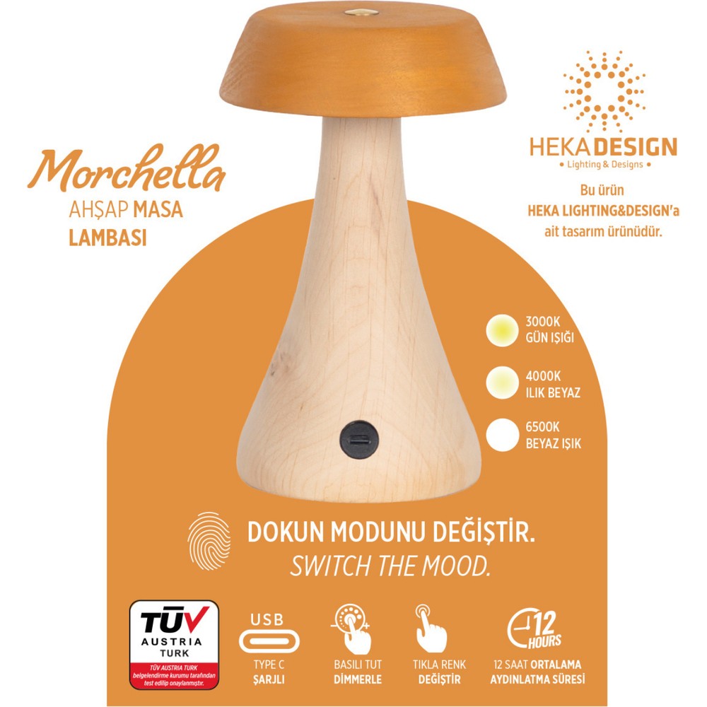 Heka Morchella Şarjlı Sarı Mantar Masa Lambası