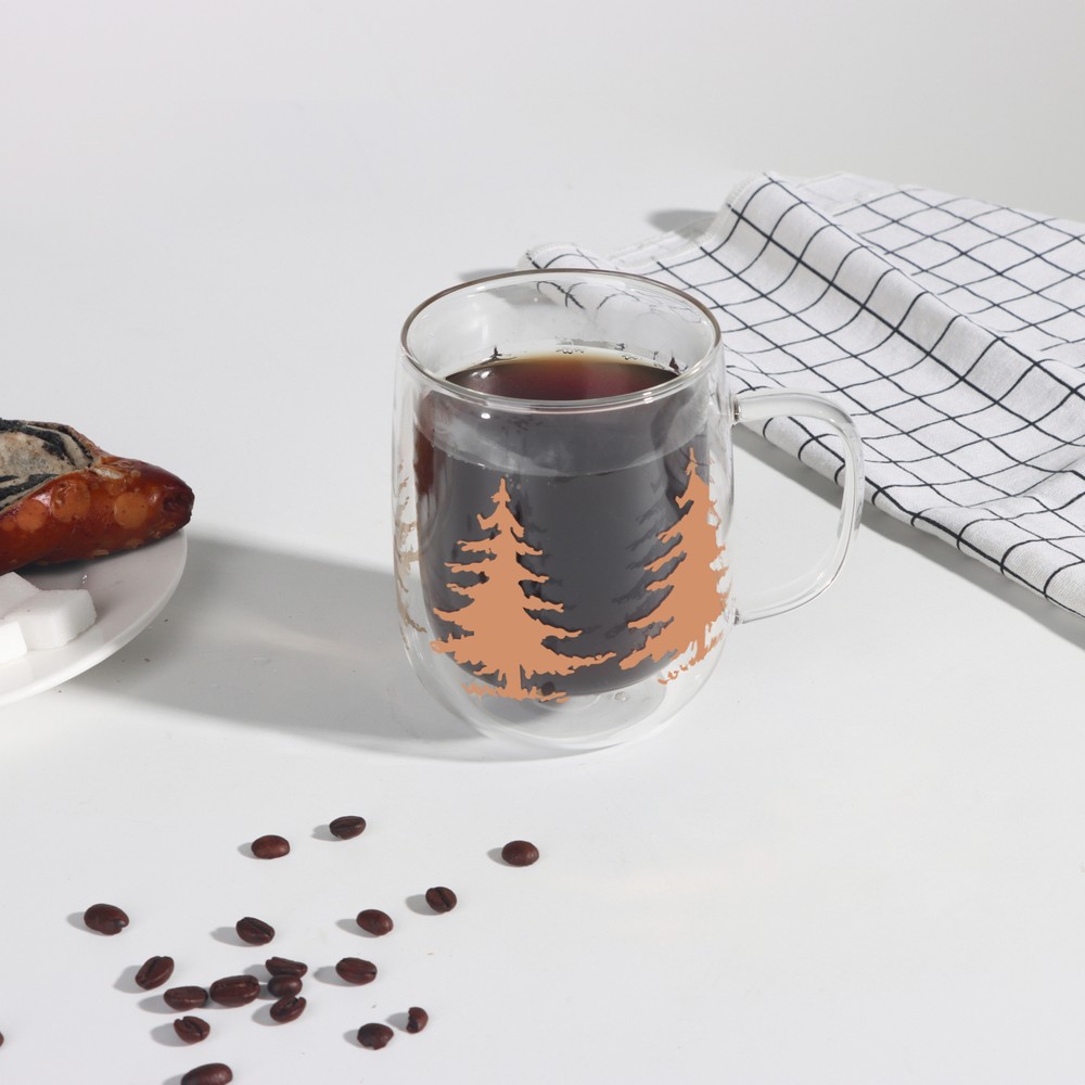 Linan Ware Çift Cidarlı Cam Bardak Hediyelik Kupa, 500 ml