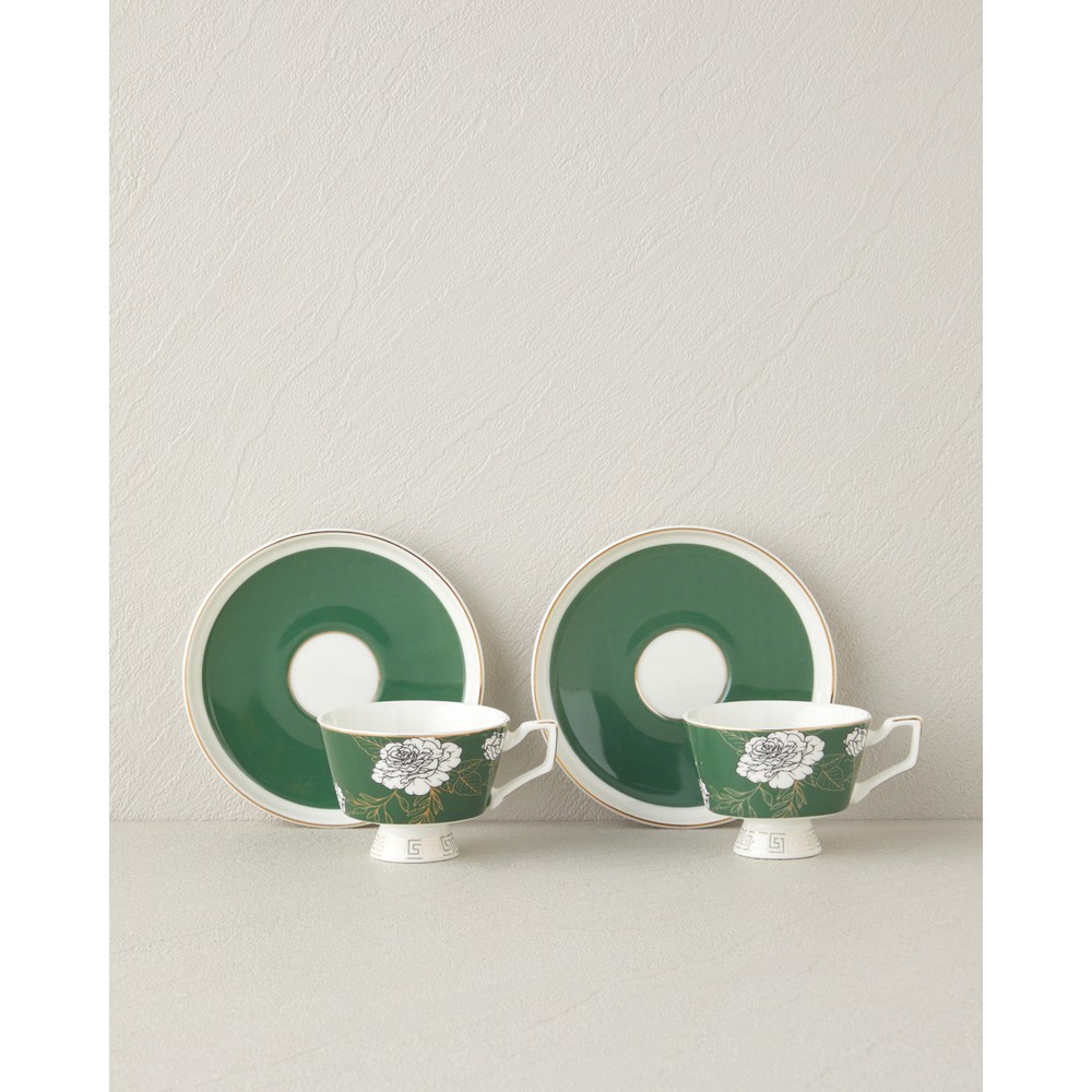 English Home Evelina New Bone China 4 Parça 2 Kişilik Kahve Fincan Takımı 90 ml Koyu Yeşil