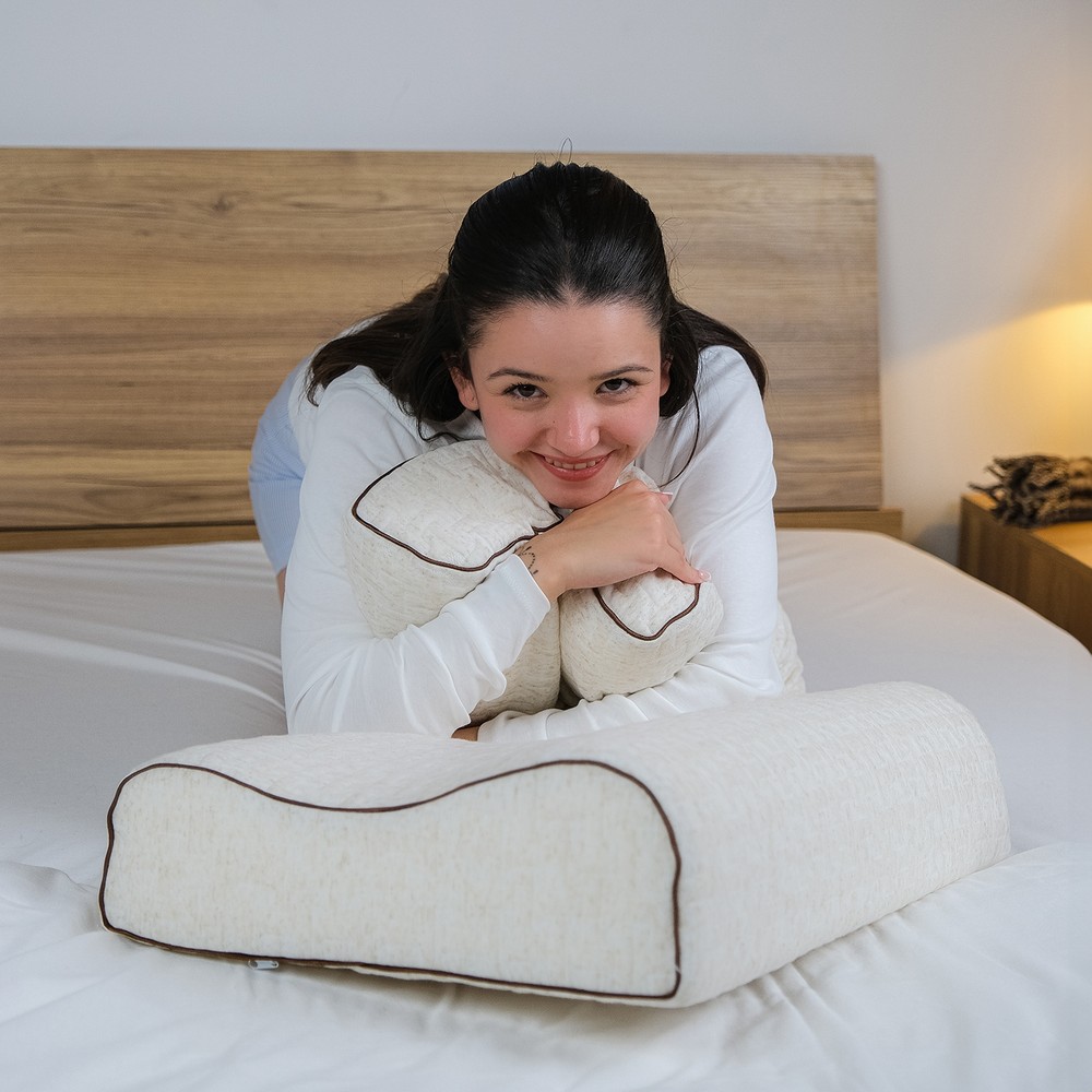 Visco Sleep Ortopedik Yastık Visco Yastık Atella Boyun Destekli Yastık Doğal Keten Kılıflı Yastık 60x40x14-12  cm
