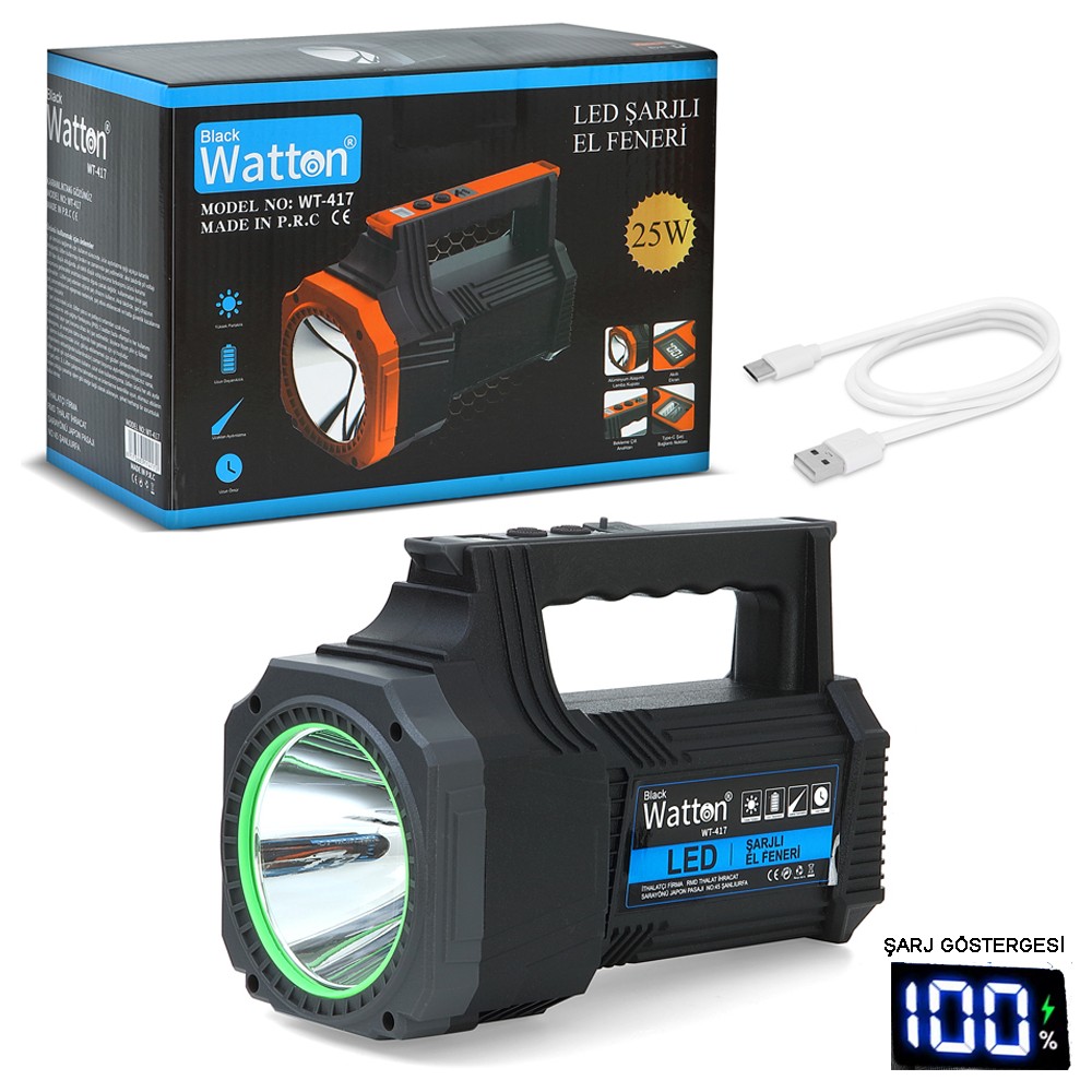 LED Şarjlı El Feneri 25W WT-417