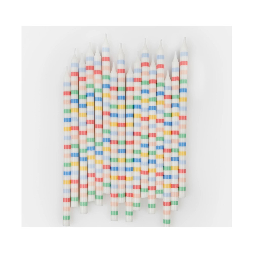 Meri Meri - Multi Stripe Candles - Multi Renkli Çizgili Mumlar (x16)