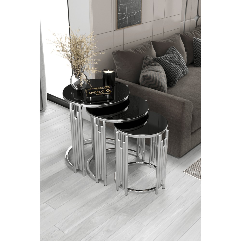 Home Plus Mobilya Piyano Zigon Sehpa Gümüş Ayak Siyah Ayna