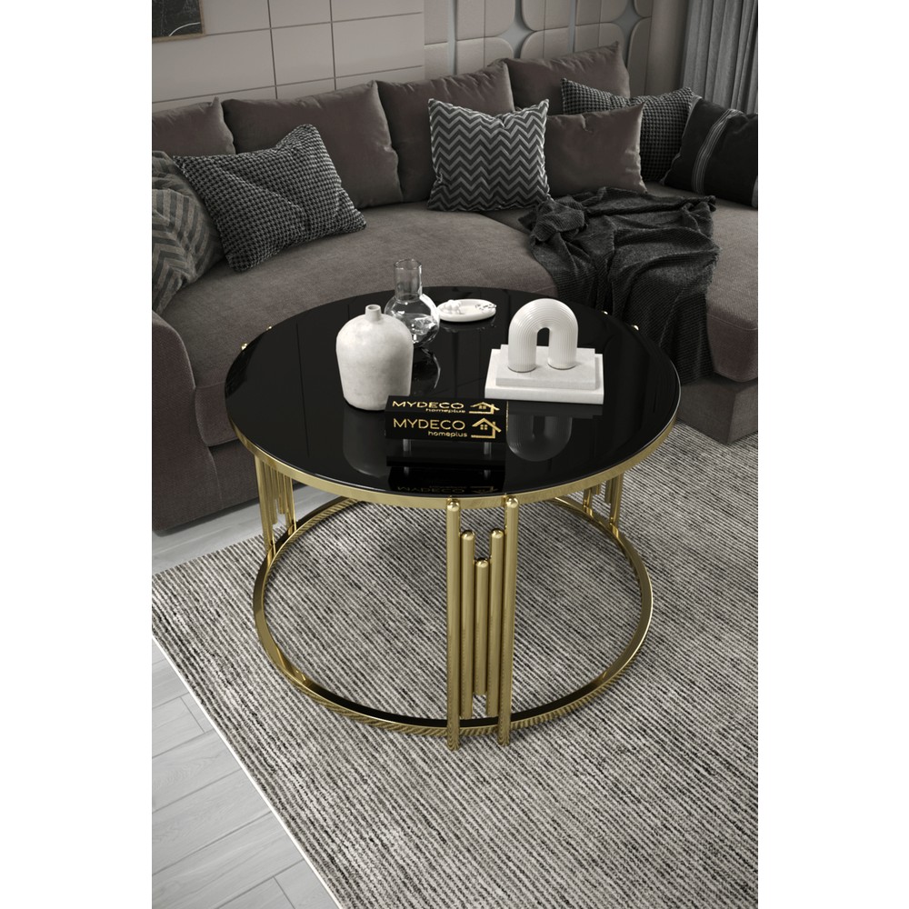 Home Plus Mobilya Piyano Tekli Orta Sehpa Gold Ayak Siyah Ayna