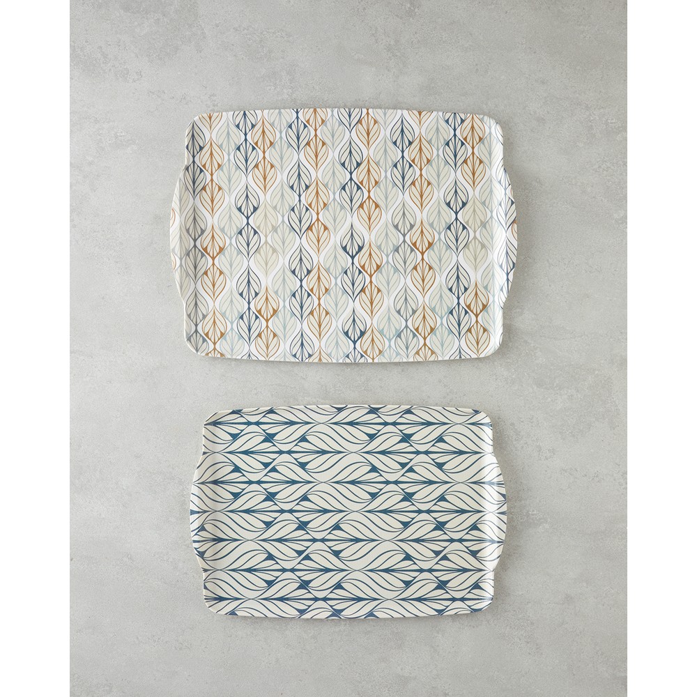 English Home Cosy Stripe Melamin Kaydırmaz 2'li Tepsi 42x31 cm + 25x38 cm Mavi