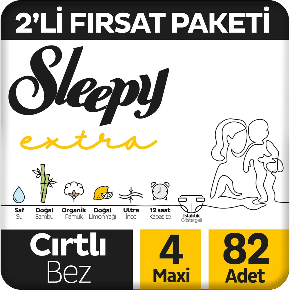Sleepy Extra Günlük Aktivite Fırsat Paketi Bebek Bezi 4 Maxi Numara 82 Adet
