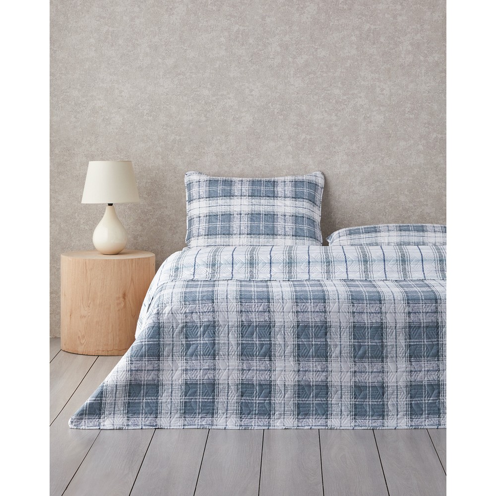 English Home Static Check Çok Amaçlı Tek Kişilik Yatak Örtüsü Takımı Gri